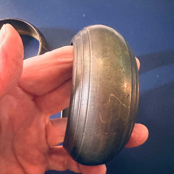 Vintage Chunky Mixed Metal Brass Copper Tone Boho Bangle Set - Picture 3 of 6